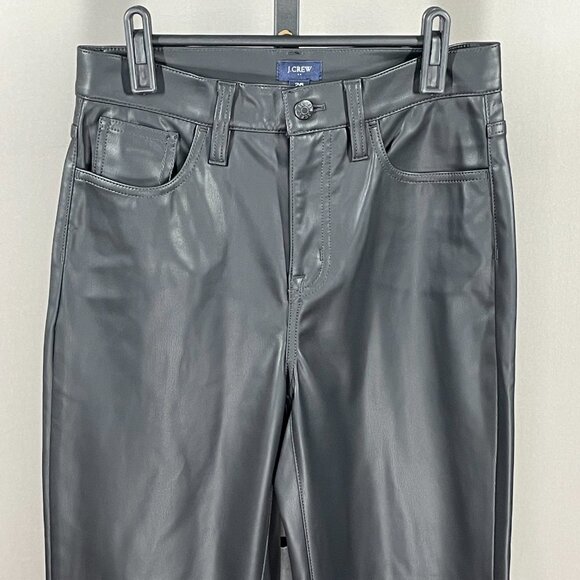 NEW J Crew Pants Womens 26 black faux leather straight leg preppy moto - Picture 2 of 9